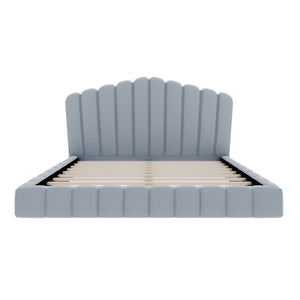 Queen Upholstered Bed Frame With Shell Shaped Headboard - Light Blue - Light Blue