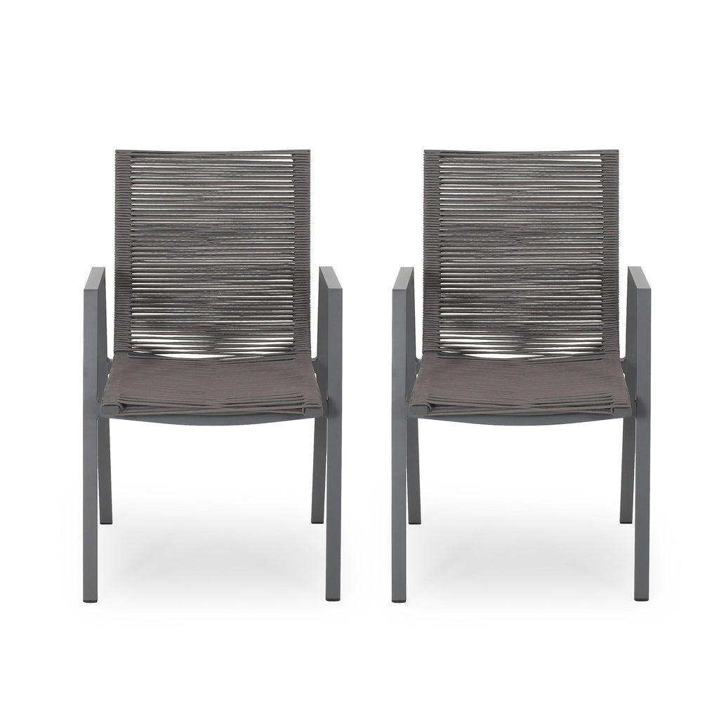 Outdoor Modern Aluminum Dining Chair Set With Rope Sea (Set of 2)