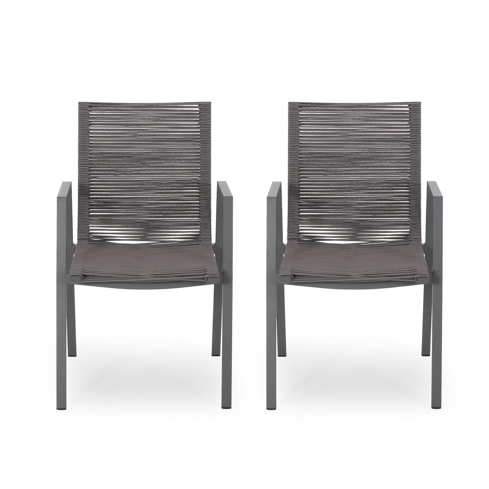 Outdoor Modern Aluminum Dining Chair Set With Rope Sea (Set of 2)