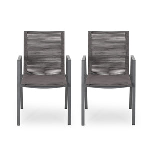 Outdoor Modern Aluminum Dining Chair Set With Rope Sea (Set of 2)