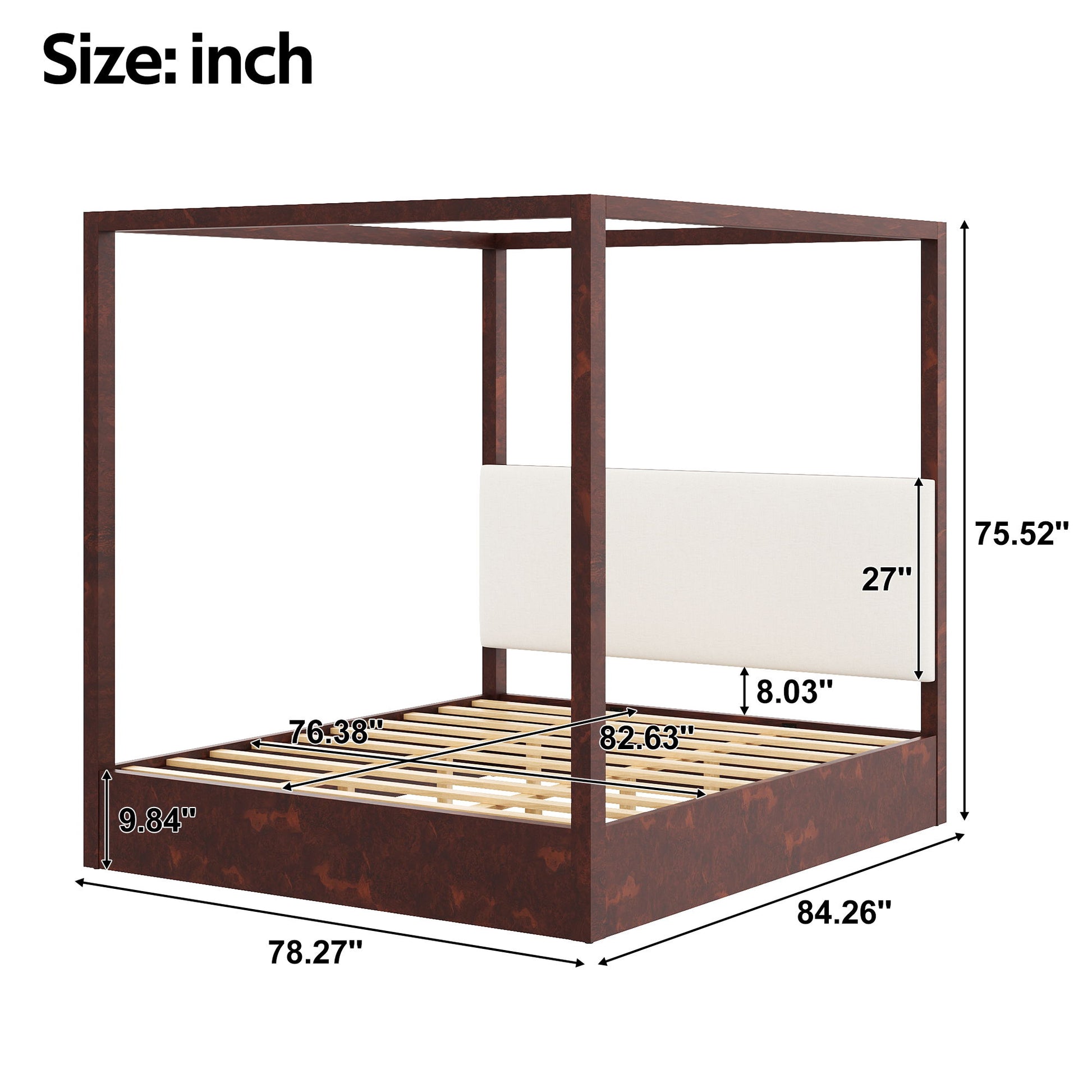 Canopy Platform Bed With Upholstered Headboard