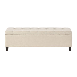 Storage Ottoman With Tufted Top And Pillow Soft Cushioning - Beige