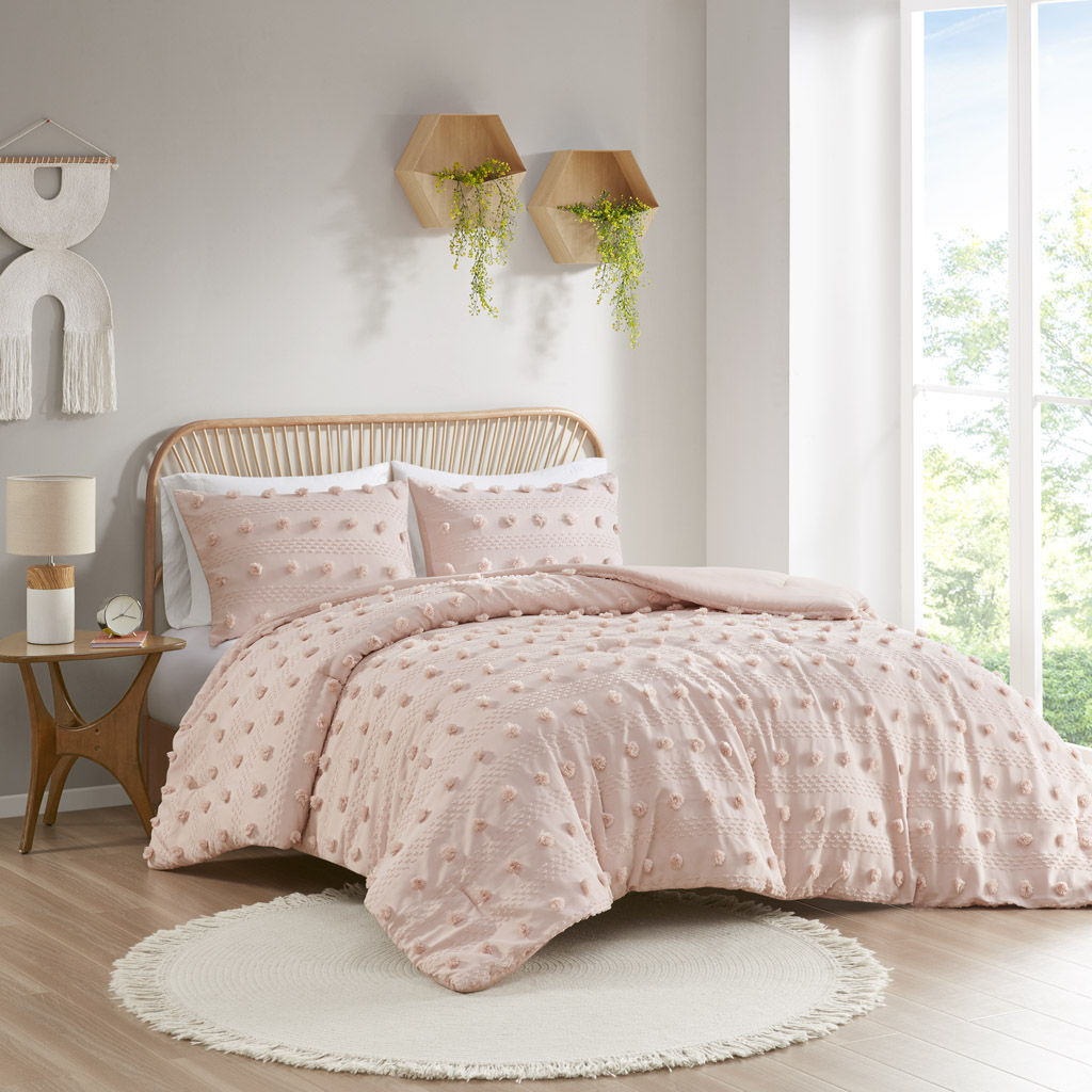 Lucy - Clip Jacquard Twin Comforter Set - Pink