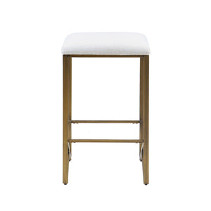 Backless Upholstered Counter Stool With Padded Seat - Ivory / Bronze