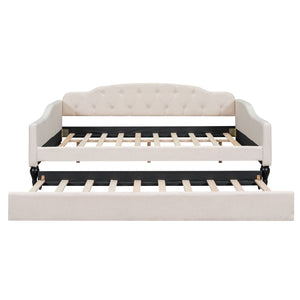 Upholstered Tufted Full Size Daybed With Twin Trundle - Beige