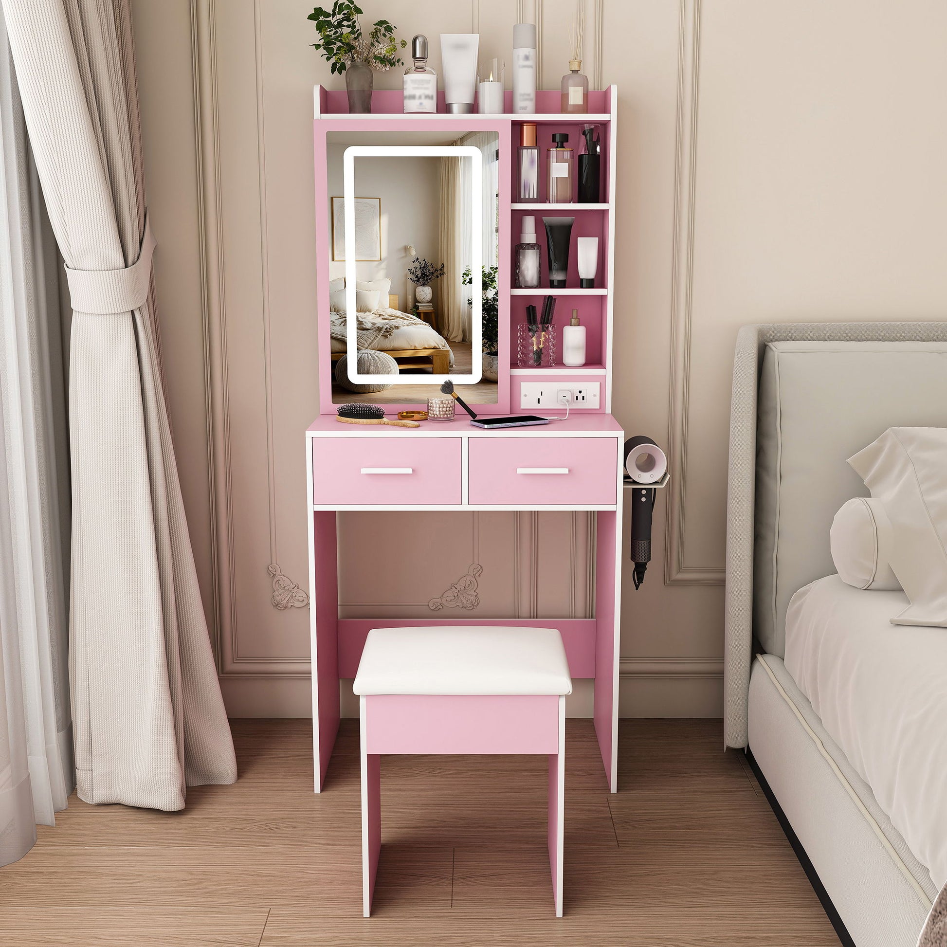 Small Makeup Vanity Desk With Adjustable LED Lights
