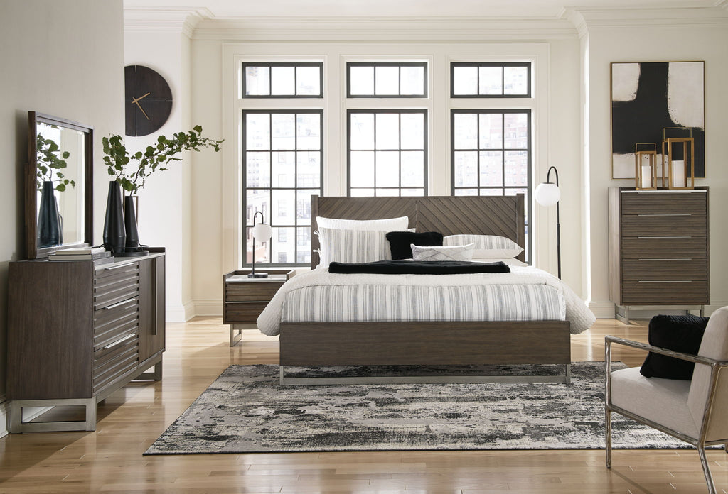 Arkenton - 5 Pc. - Dresser, Mirror, King Panel Bed - Grayish Brown