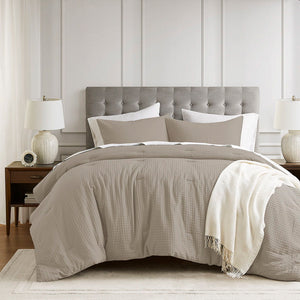 Mina - Full/Queen Waffle Weave Textured Comforter Set - Neutral