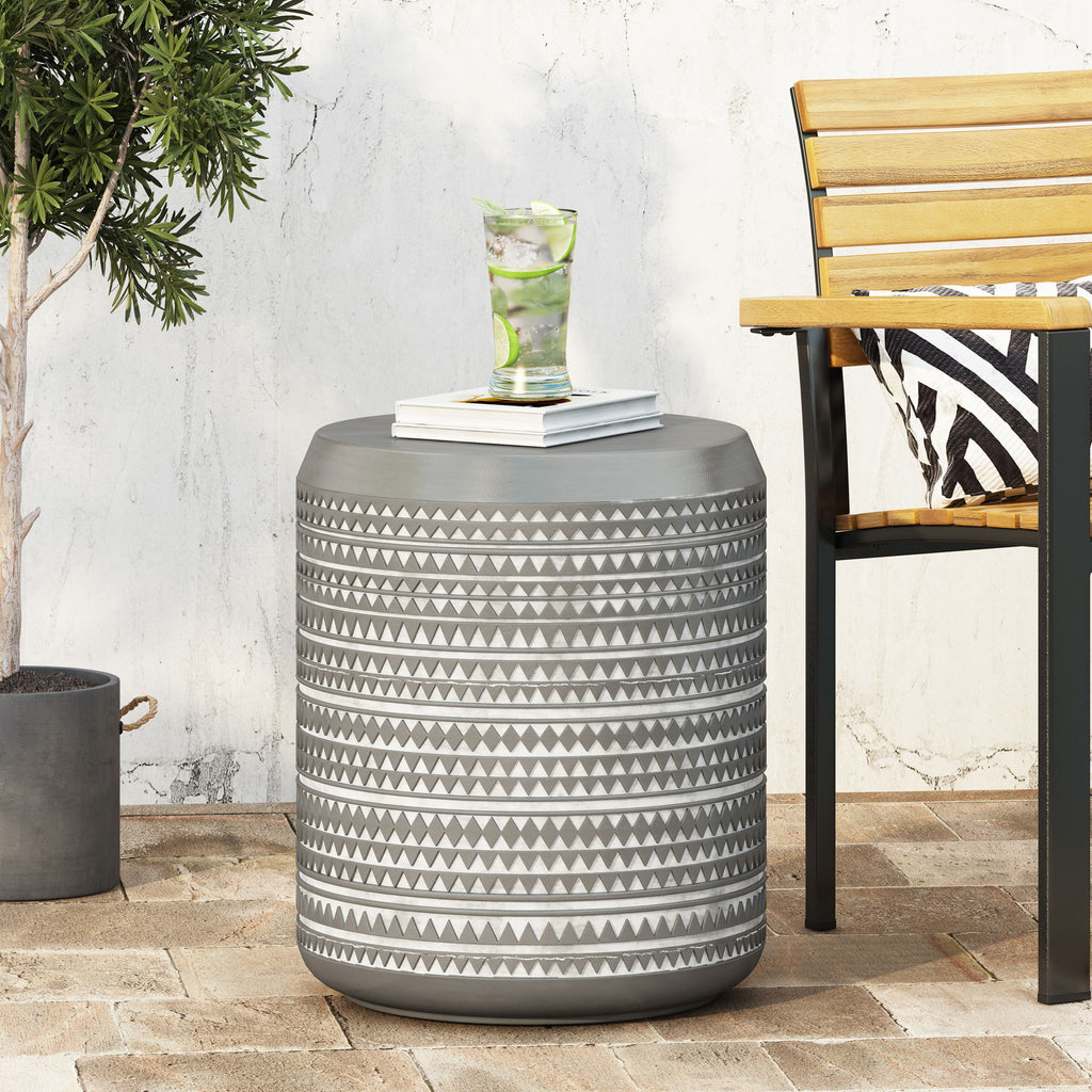 Outdoor Side Table With Cylindrical Shape - White
