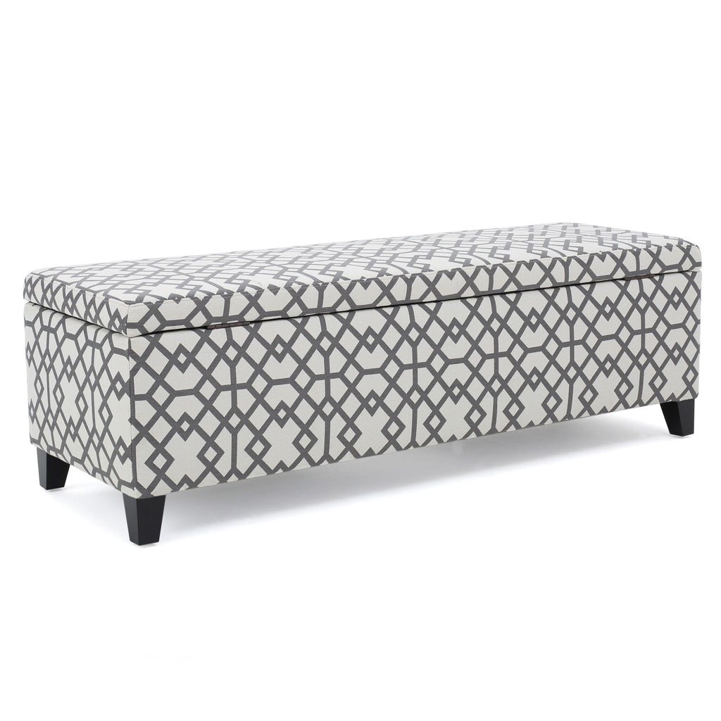 Quotient - Upholstered Storage Ottoman With Tapered Block Feet - Gray / White