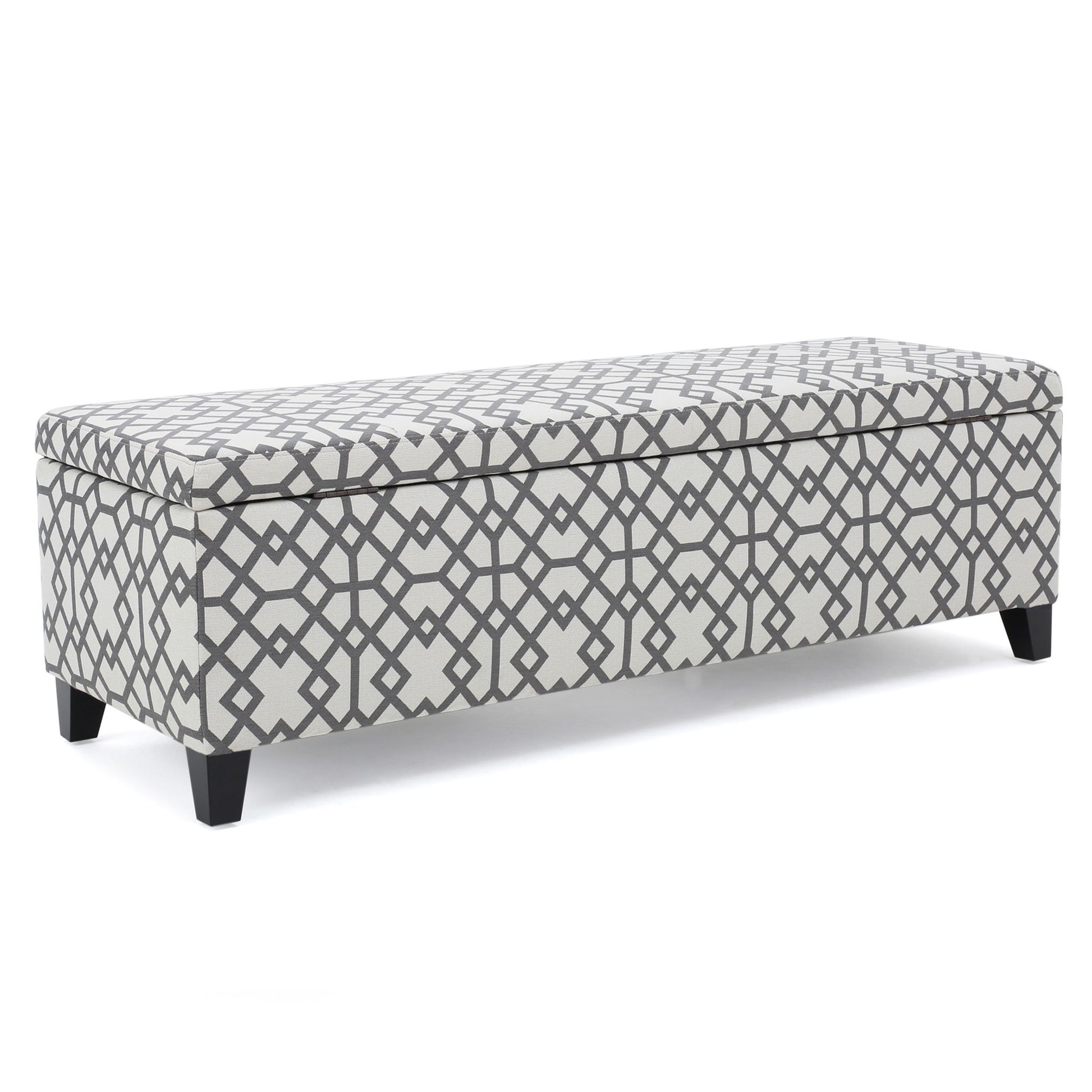 Quotient - Upholstered Storage Ottoman With Tapered Block Feet - Gray / White