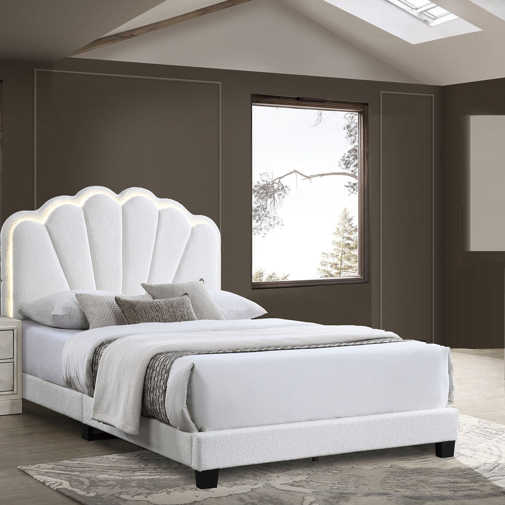 Bed With Floral Design Headboard And Built In LED Lighting