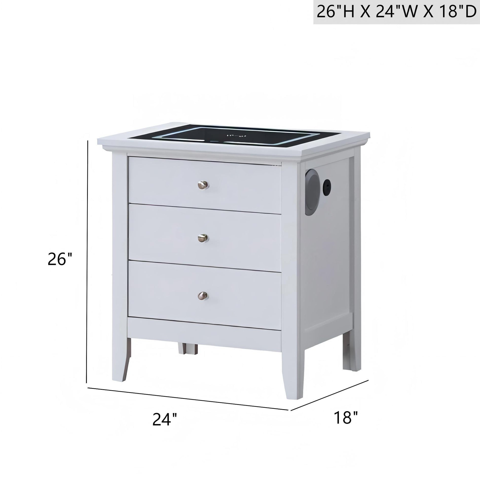 Hammond - Smart 3 Drawer Nightstand With USB Charging And Integrated Speakers - White