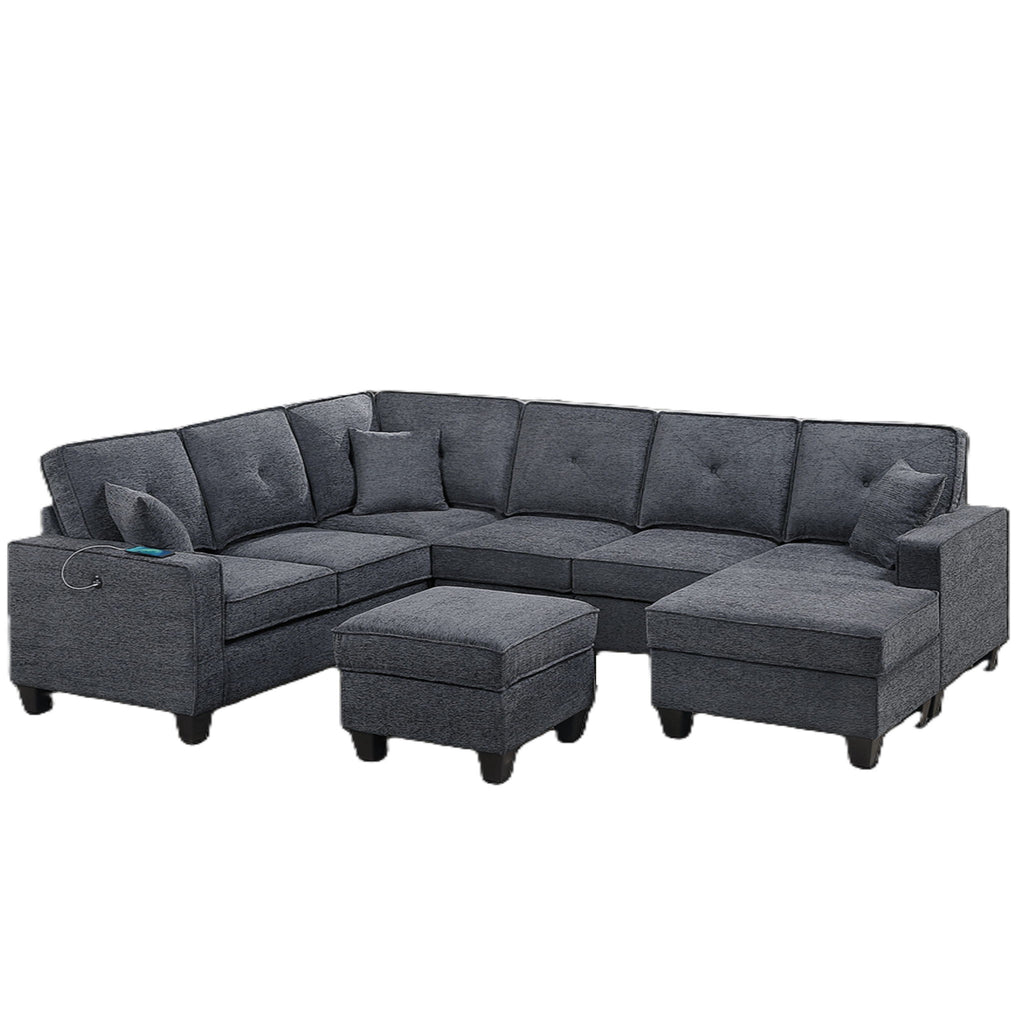 5 Piece Sectional Set With USB Port And Ottoman