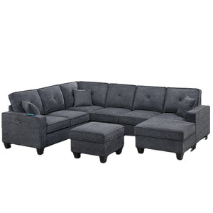 5 Piece Sectional Set With USB Port And Ottoman