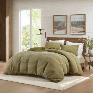 Lyon - 3 Piece King/California King Waffle Washed Duvet Set - Green