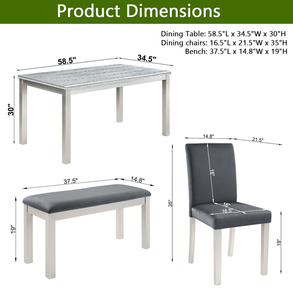 Dining Table Set, Table With A Rectangular Table And Upholstered Chairs