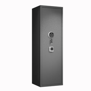 Tall Rifle Safe, Biometric & Keypad Lock, Adjustable Gun Racks With Built In Alarm System - Black