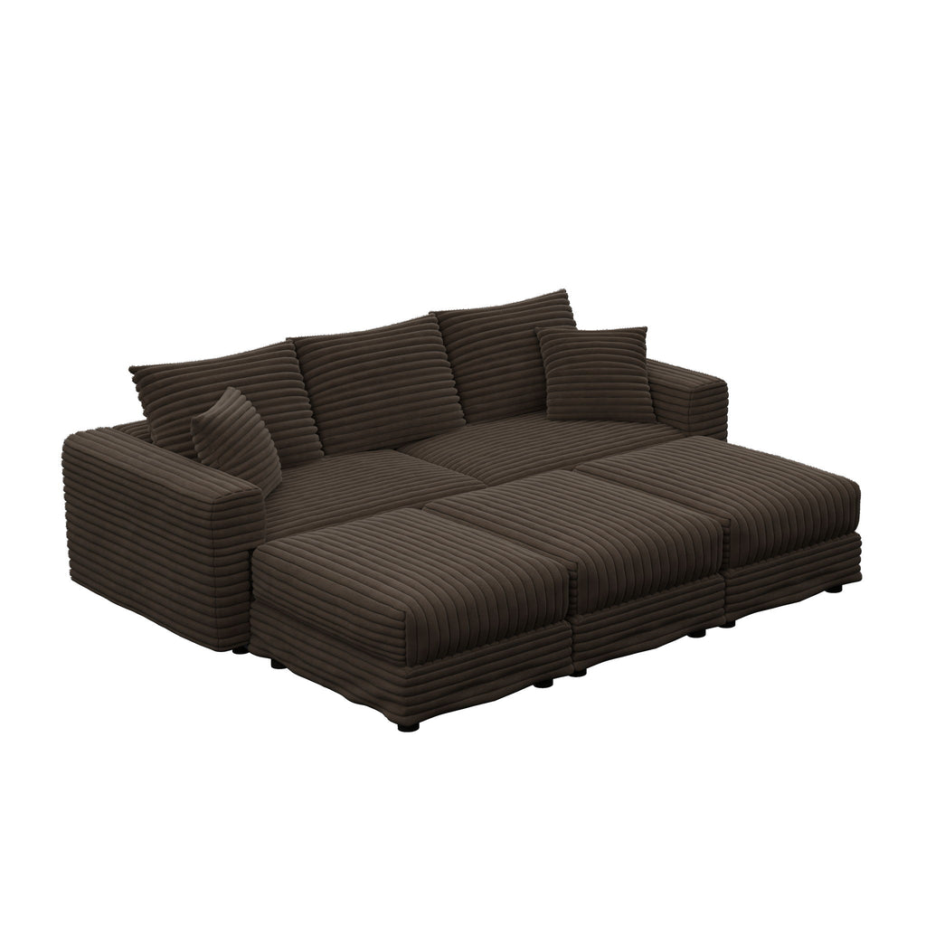 Deep Seat Convertible Sofa With Soft Pillows And Ottomans