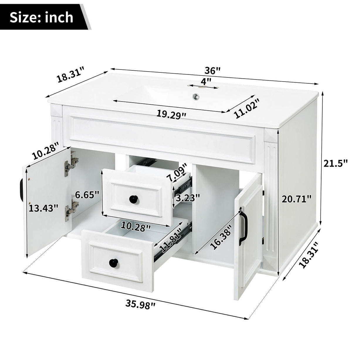 French Simple Style Wall Mounted Bathroom Cabinet With Sink