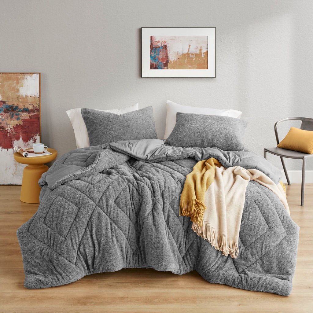 Kyla - Twin/Twin Long Double Diamond Quilted Teddy Comforter Set - Gray