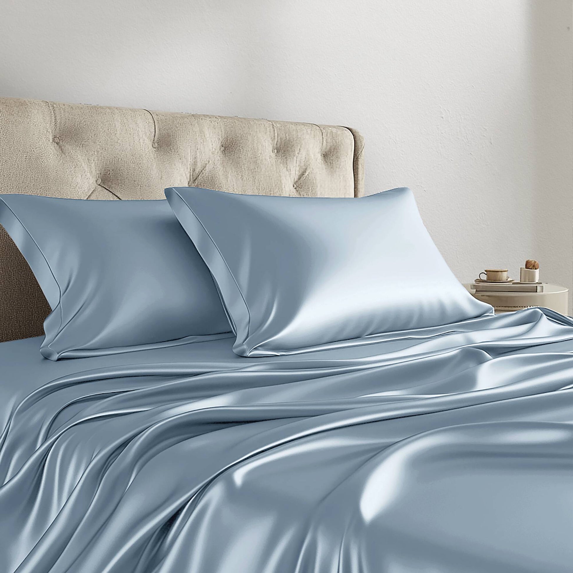 Satin - 6 Piece California King Luxury Sheet Set - Blue