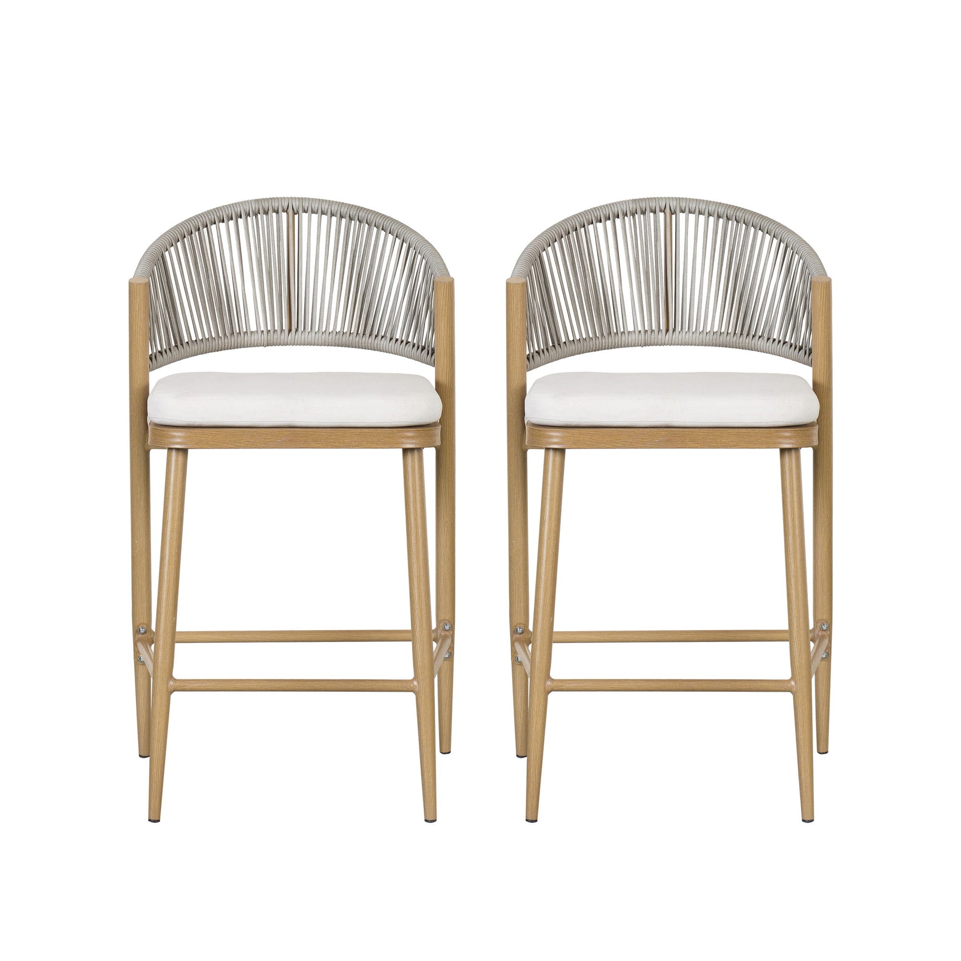 Outdoor 26" Counter Height Metal Frame Counter Stools With Scallop Shaped Backrest & Water Resistant Cushions