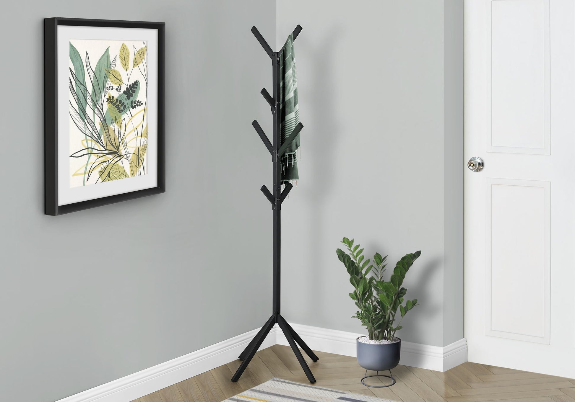 Coat Rack, Hall Tree, Free Standing, 8 Hooks, Entryway, Contemporary & Modern