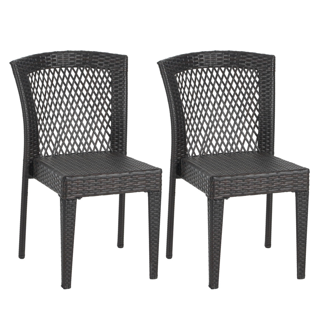 Outdoor Dining Chairs, Stackable Chairs With UV Resistant Frame (Set of 2) - Brown Multi