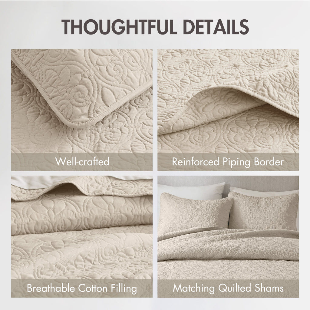 Quebec - King Reversible Coverlet Set - Cream