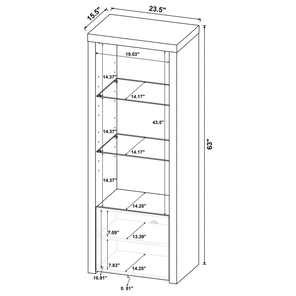 Lance - 3 Shelf Media Tower With Shelves And Hidden Cabinet - Gloss White