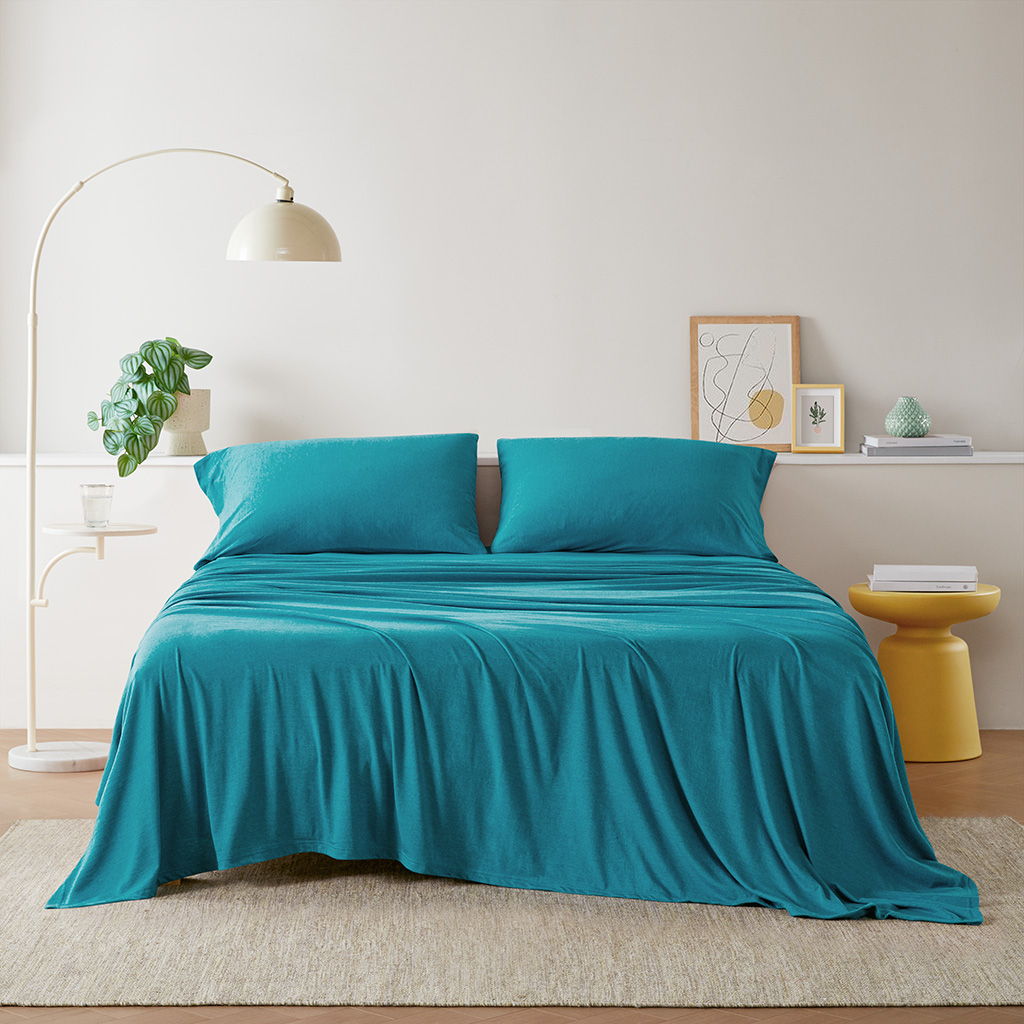 Cotton Blend Jersey Knit - Twin All Season Sheet Set - Teal