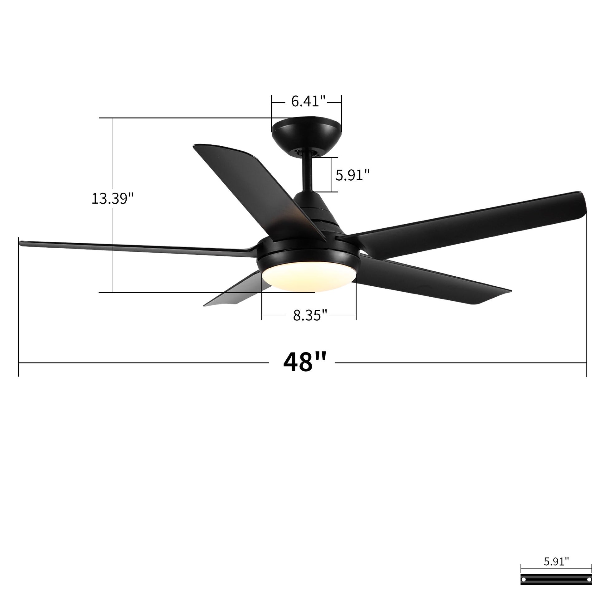 Ceiling Fan With Lights And Remote Control, Reversible DC Motor, 6 Speeds, 3 Cct Dimmable LED, Quiet Timer For Indoor - Black