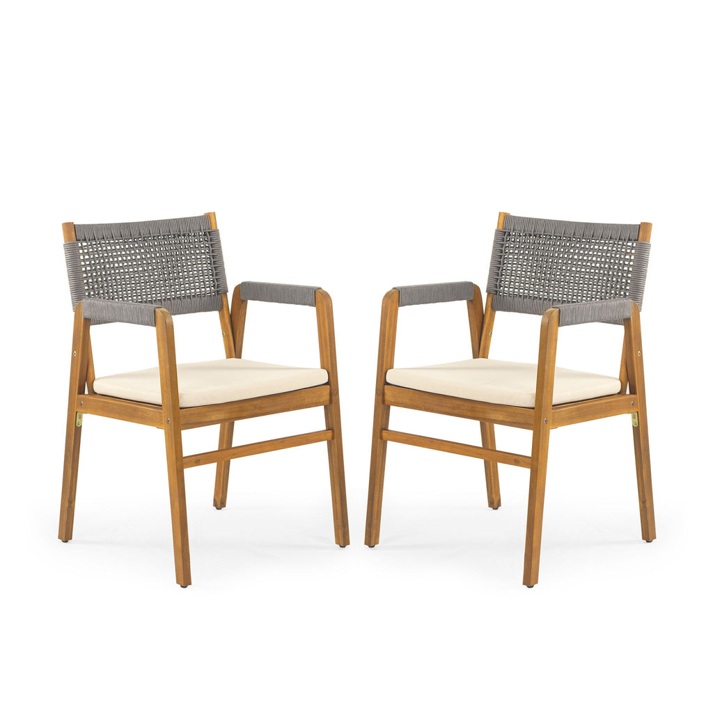 Outdoor Acacia Wood Dining Armchair With Cushion (Set of 2)
