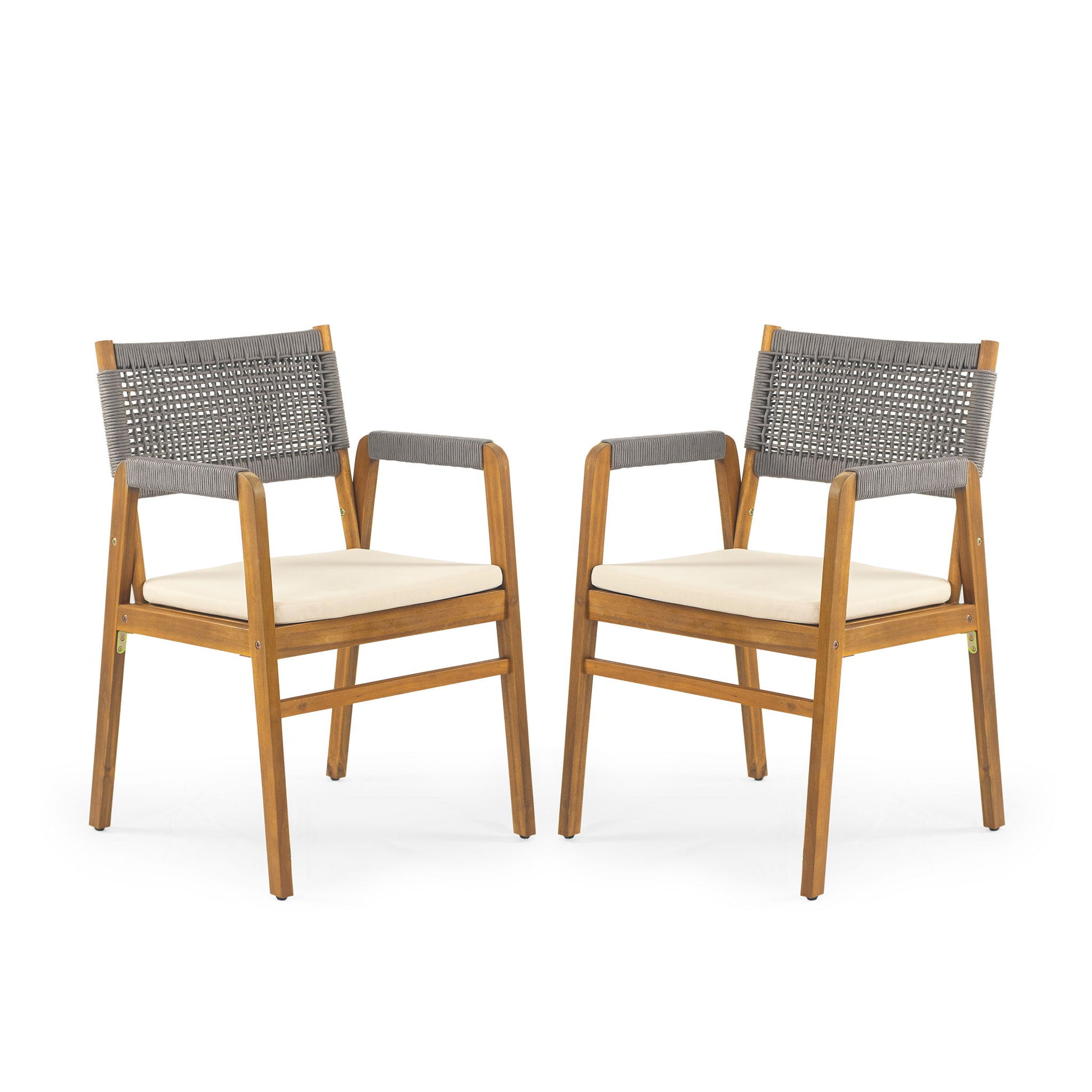 Outdoor Acacia Wood Dining Armchair With Cushion (Set of 2)