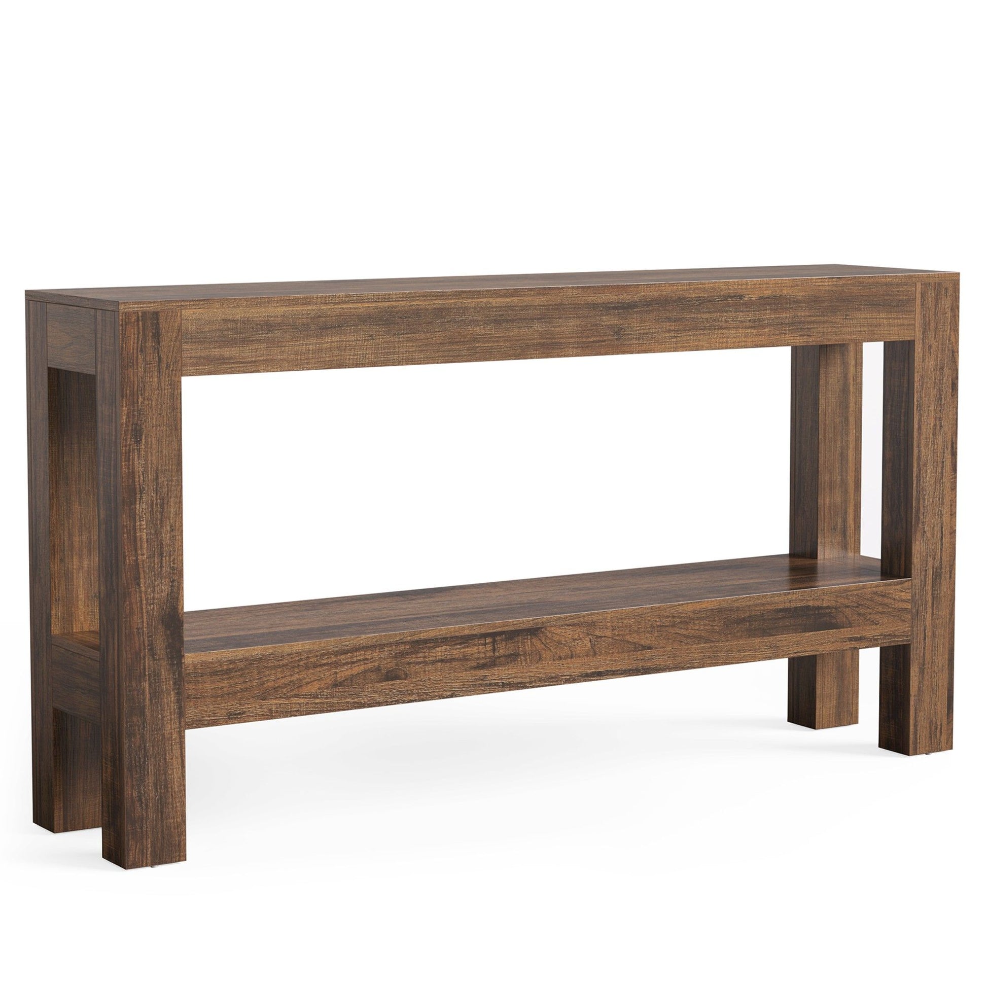 2 Tier Narrow Console Table With Storage For Entryway - Brown
