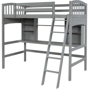 Loft Bed With Storage Shelves, Desk And Ladder
