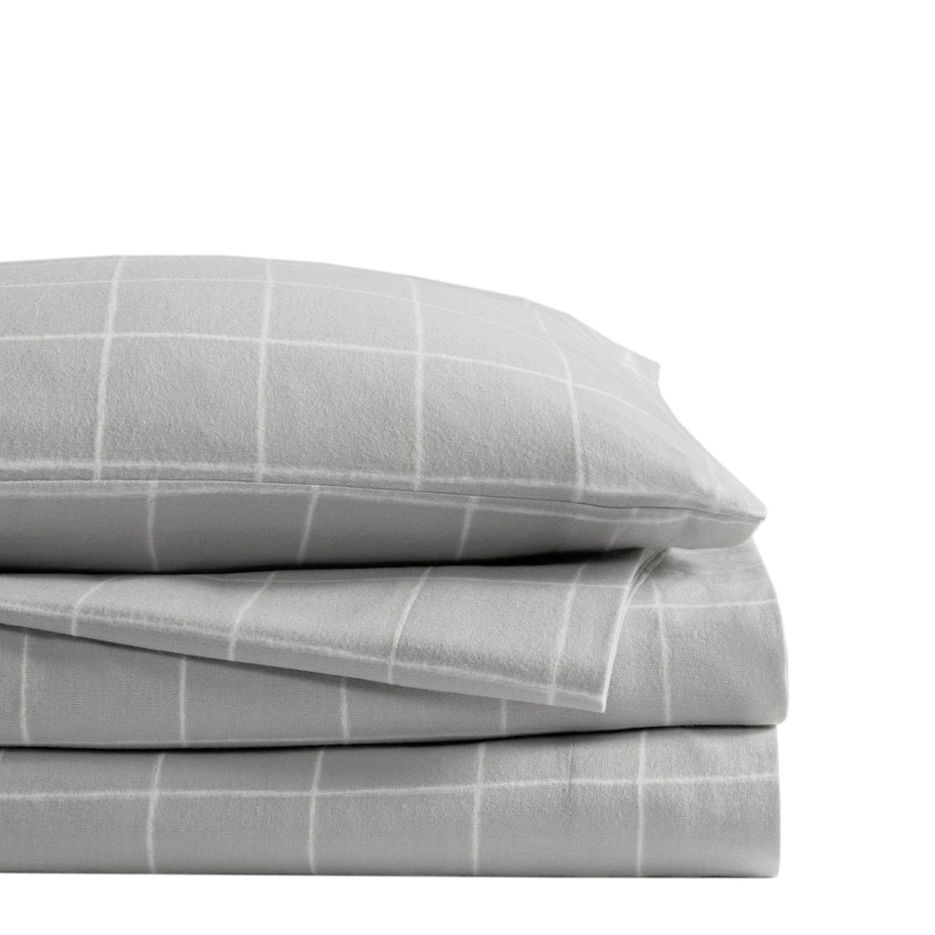 Cozy Cotton Flannel - California King Printed Sheet Set - Gray Windowpane