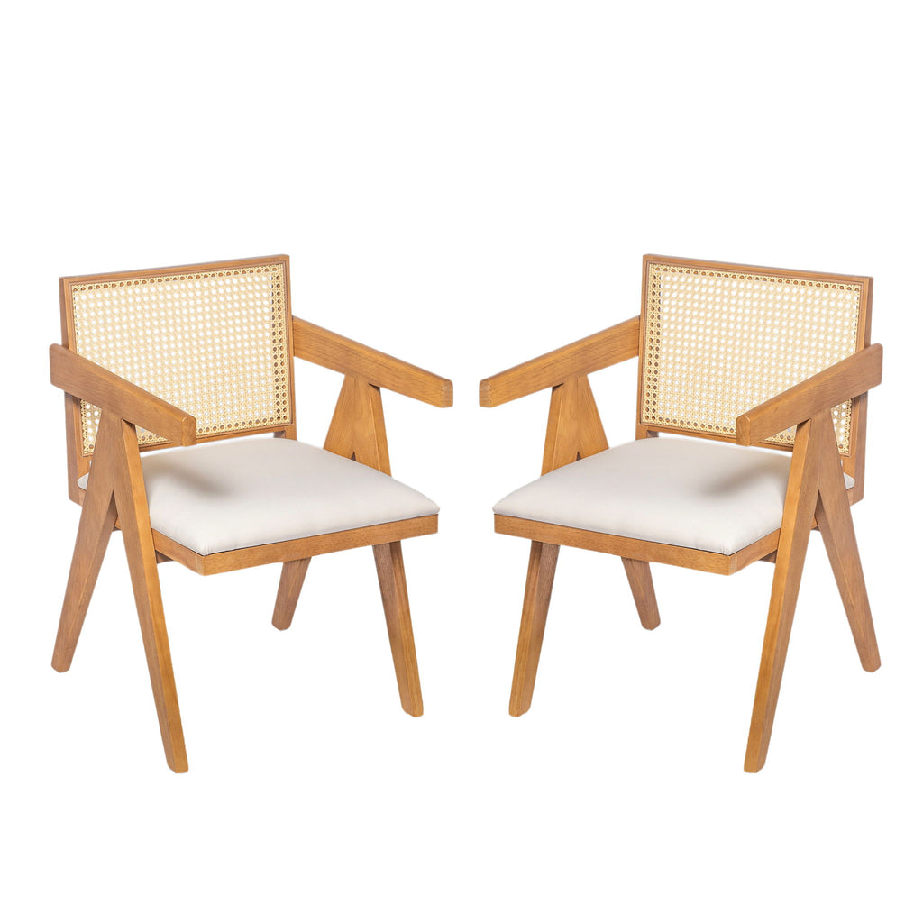 Chandigarh Farmhouse Style Cane Upholstered Dining Chairs (Set of 2)