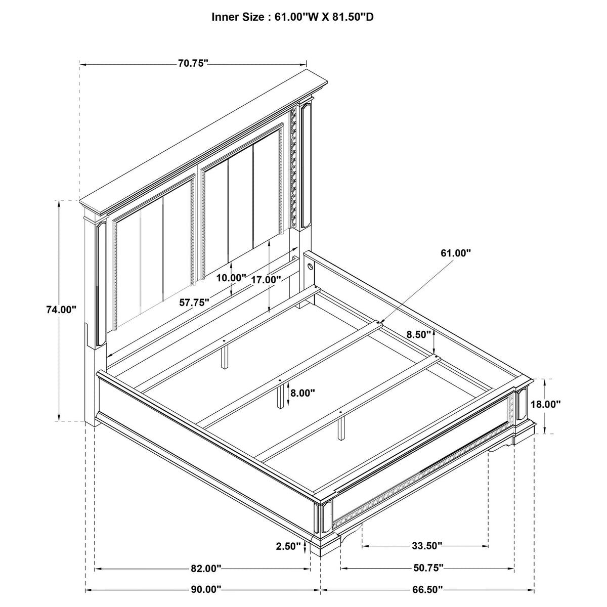 LED Light Panel Bed With Traditional Design