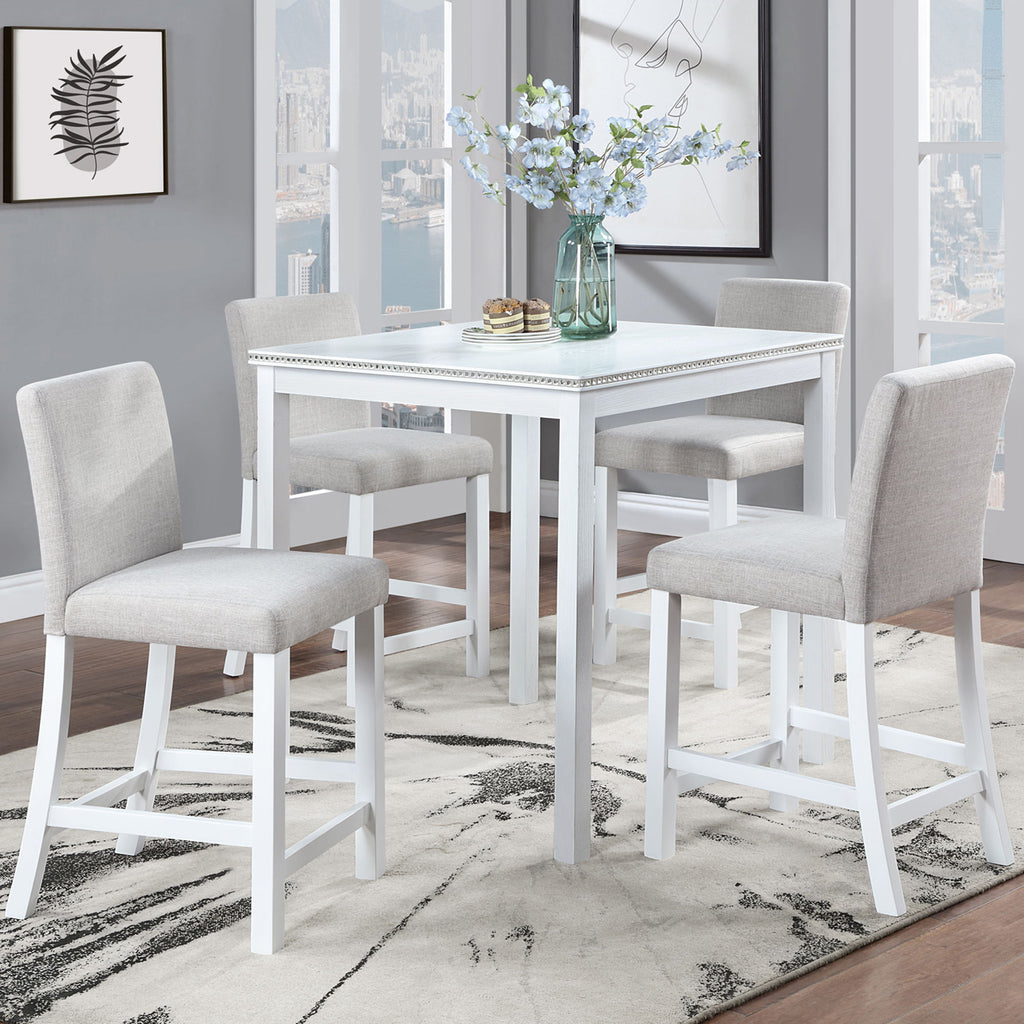 5 Piece Counter Height Table Set, Square Table And 4 Upholstered Chairs