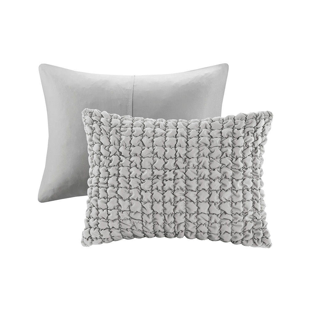 Evelyn - 3 Piece King Stripe Ruched Comforter Set - Gray