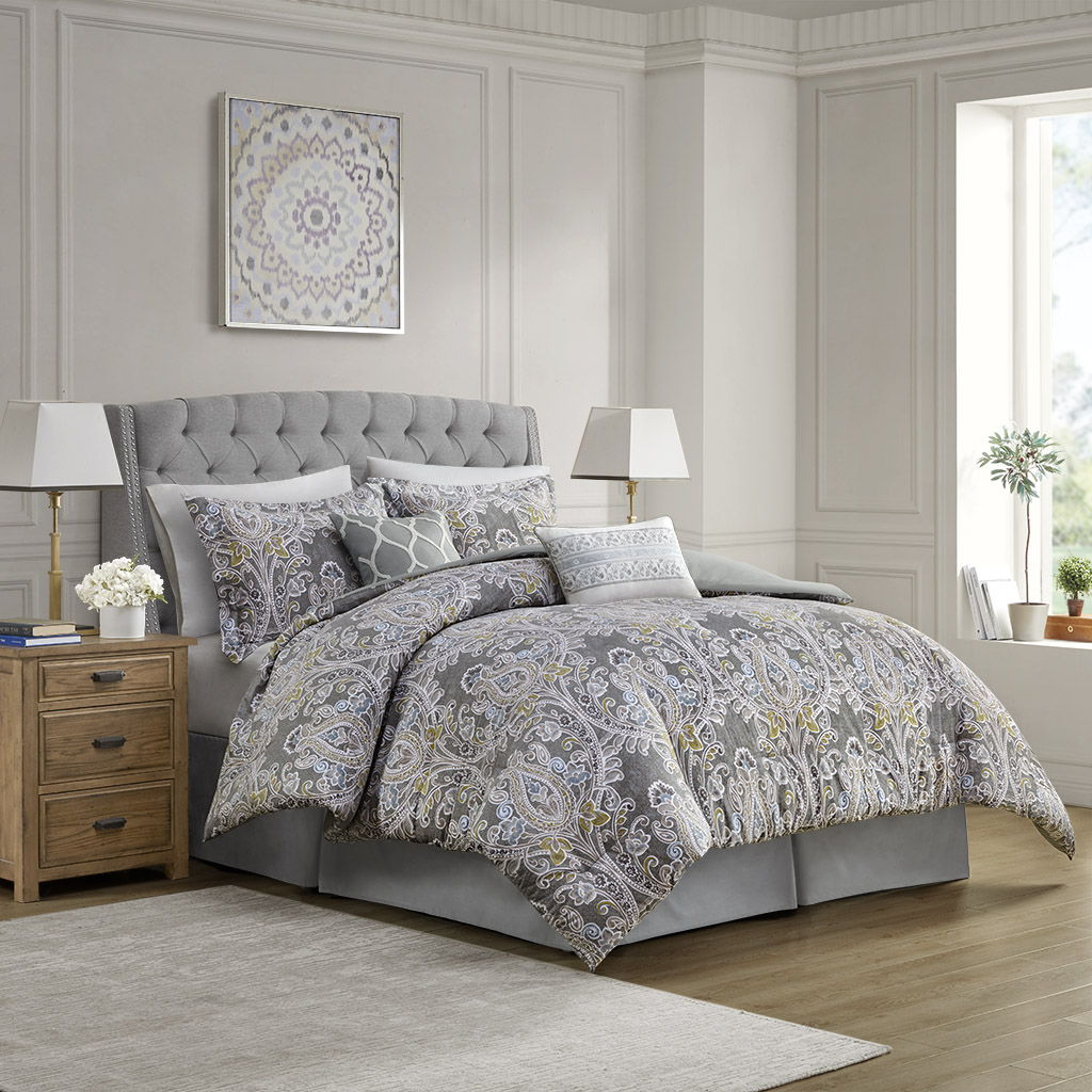Hallie - Queen 6 Piece Comforter Set - Gray