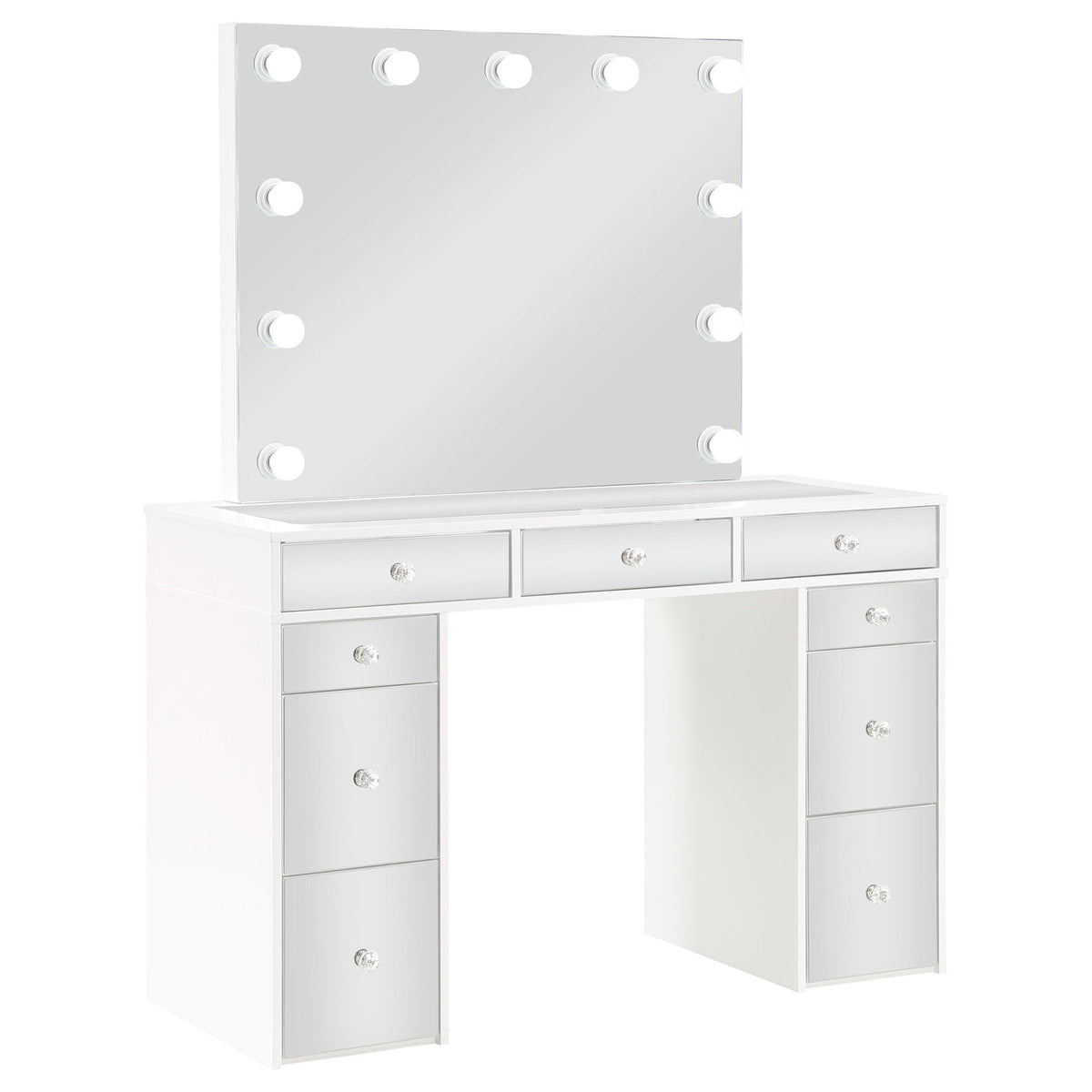 Winona - Makeup Vanity Set With Bulb Lit Mirror And Upholstered Stool - White