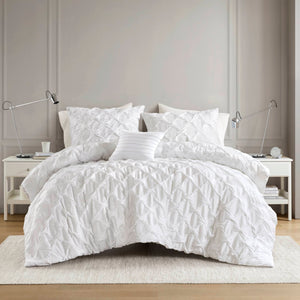 Bailey - Full/Queen Diamond Pucker Comforter Set - White