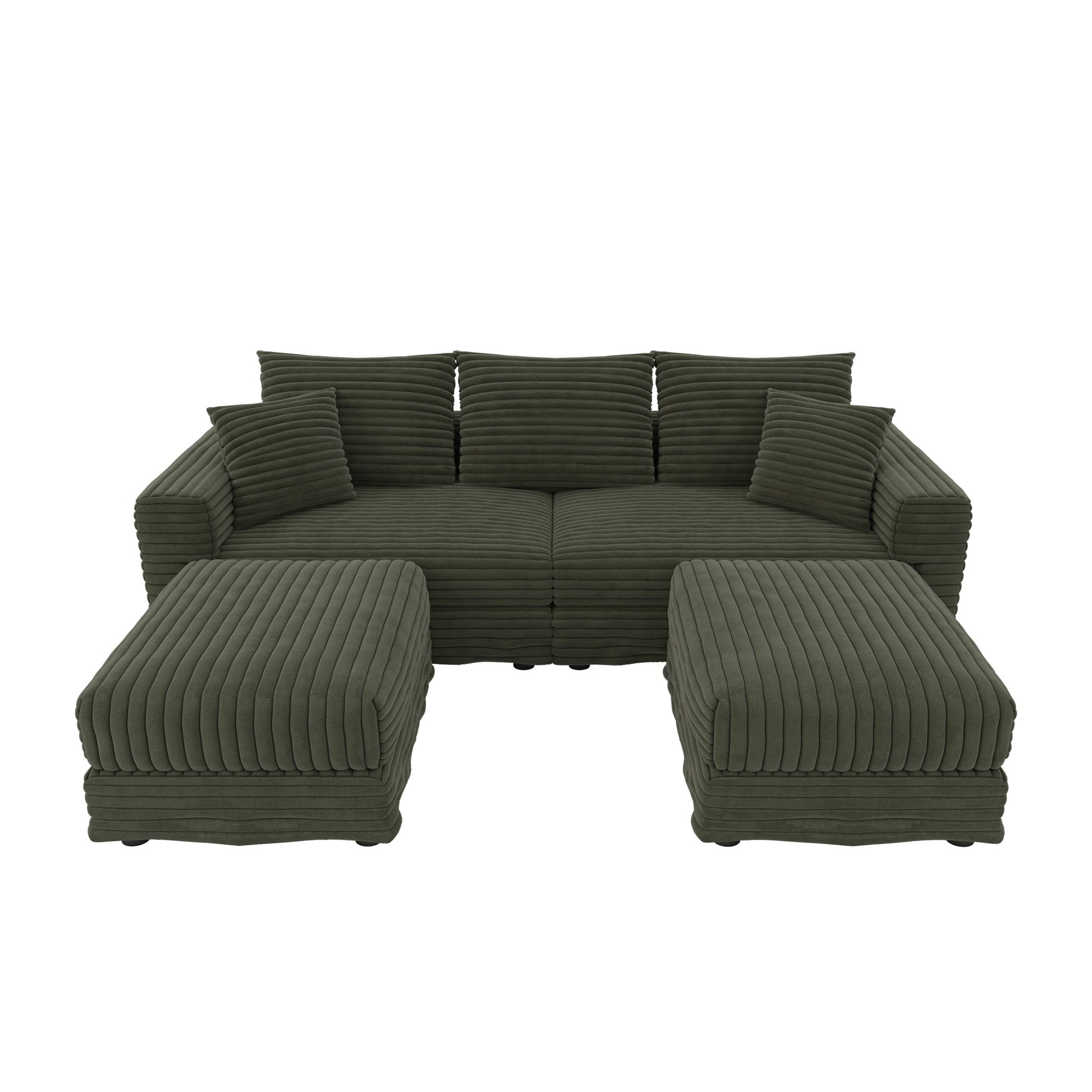 Deep Seat Convertible Sofa With Soft Pillows And Ottomans