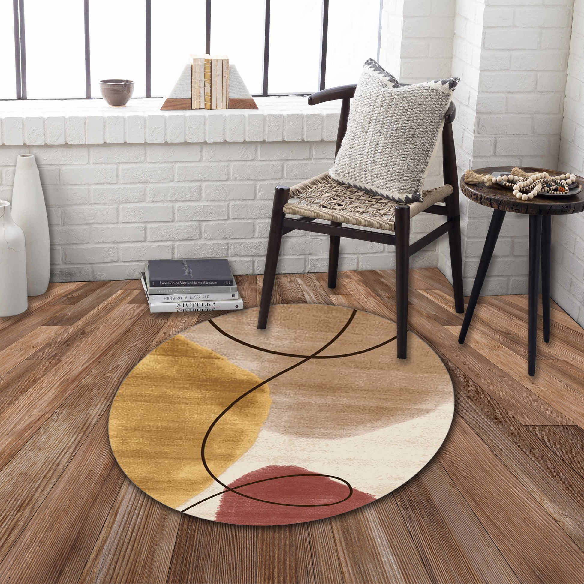 Rabbit - 41" X 41" Washable Non - Slip Round Rug - Ivory / Gold