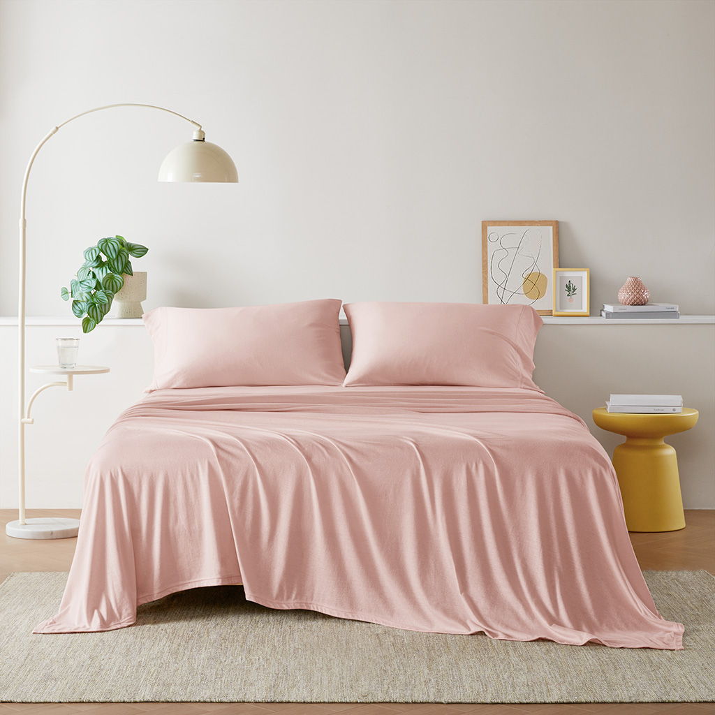 Blend Jersey Knit - 4 Piece Queen All Season Sheet Set - Blush