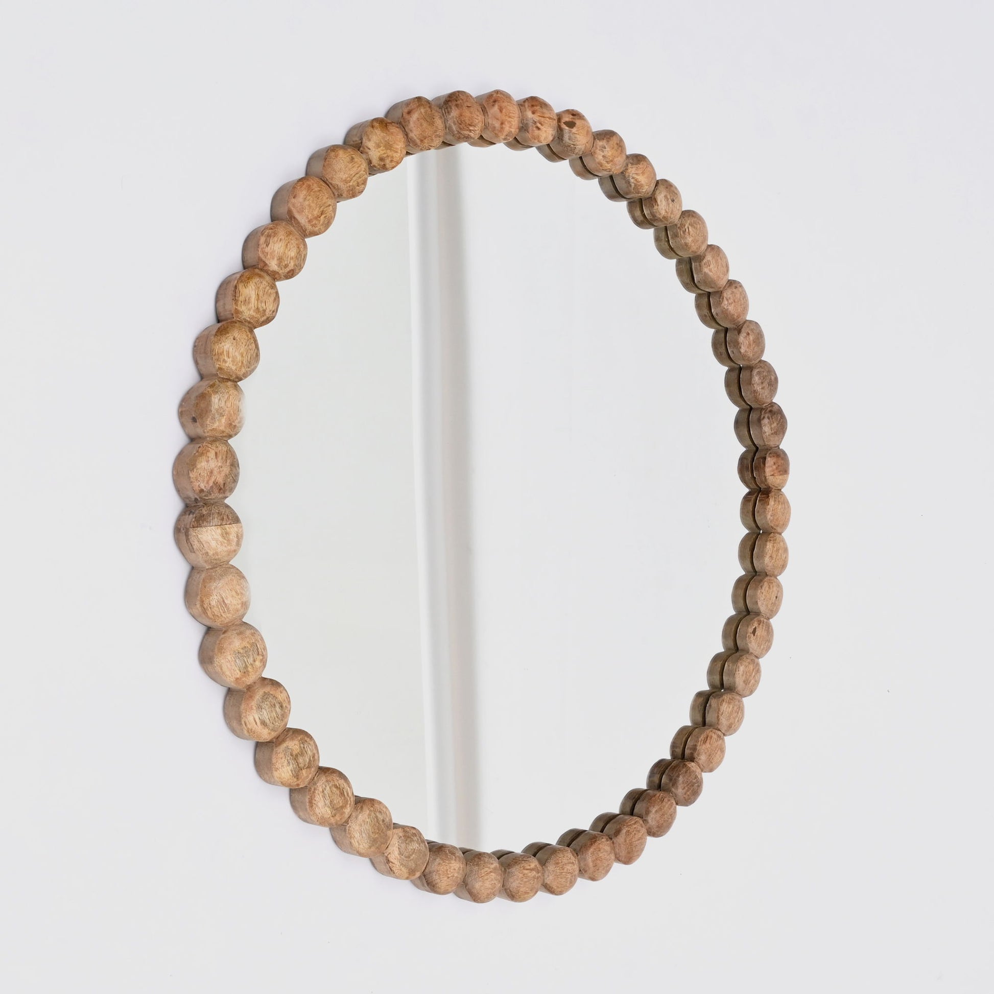 Decorative Round Hanging Wall Mirror With Bead Design Frame - Natural
