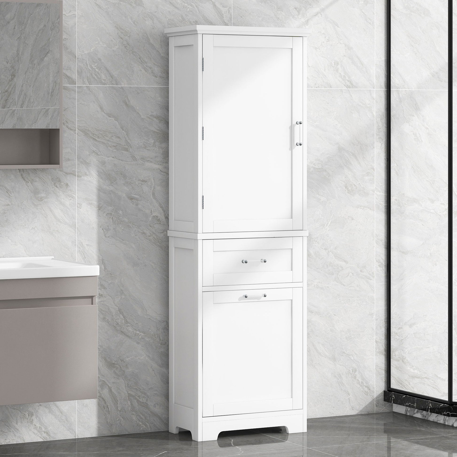 Tall Freestanding Bathroom Storage Cabinet With Adjustable Shelf And 2 Drawers